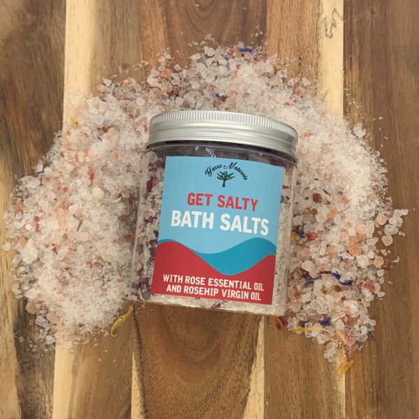 Get Salty Bath Salts with Rose Oil and Rose hip oil